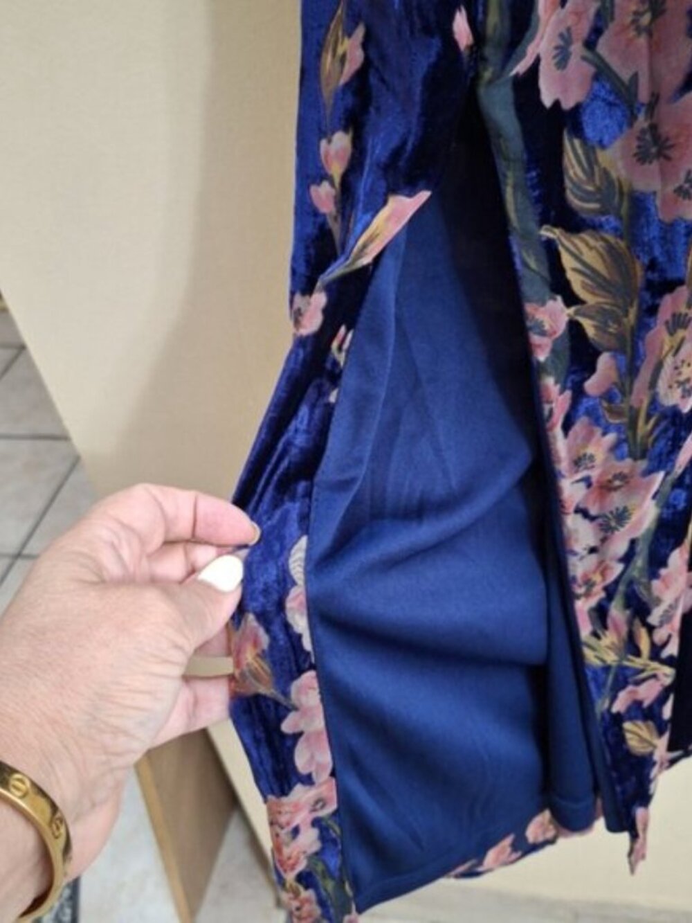 Lulus Velvet Floral Midi Dress Lace-Up Back Side Slit Romantic Dress Large - Picture 10 of 12